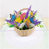 Handmade 3D Pop Up Card flower basket butterfly Birthday Graduation Mother's Day Wedding Anniversary Valentine's Day Thank you Blank Card
